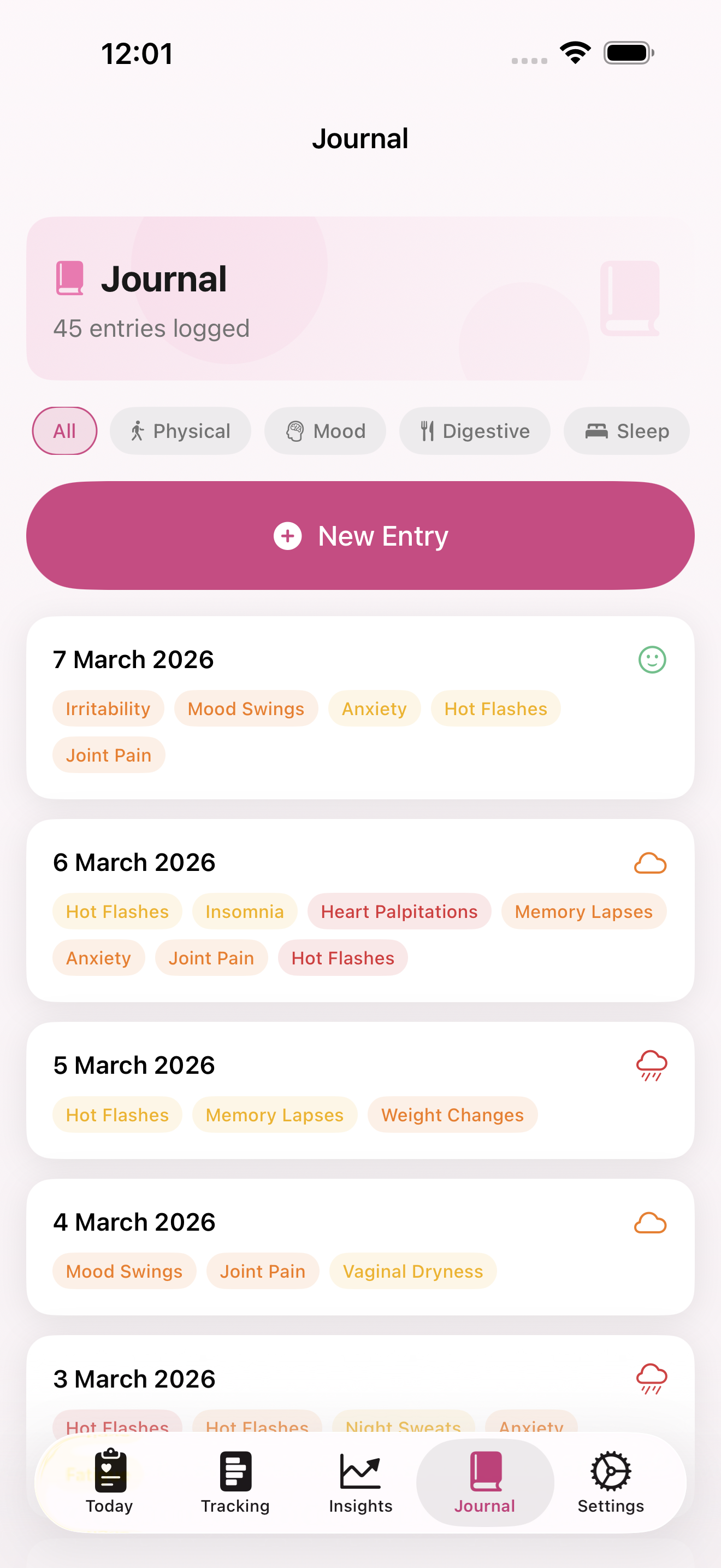 Health journal with daily entries