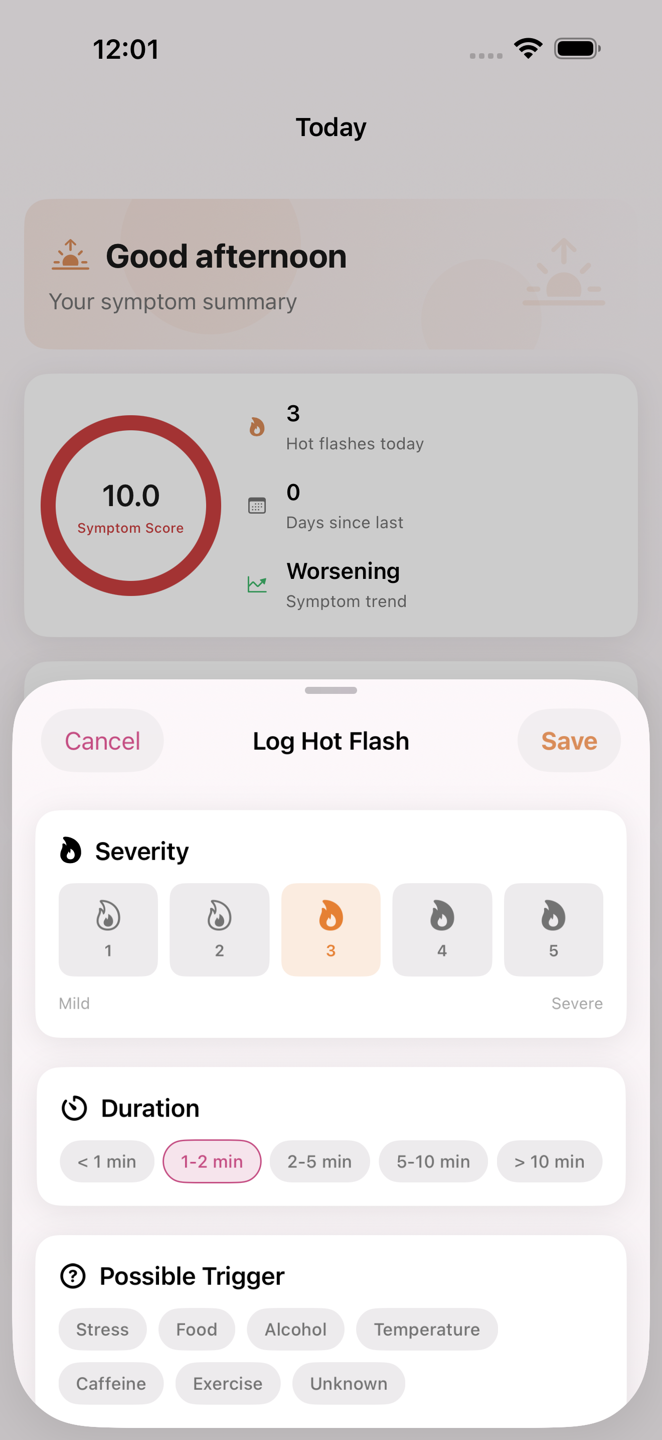 Quick hot flash logger